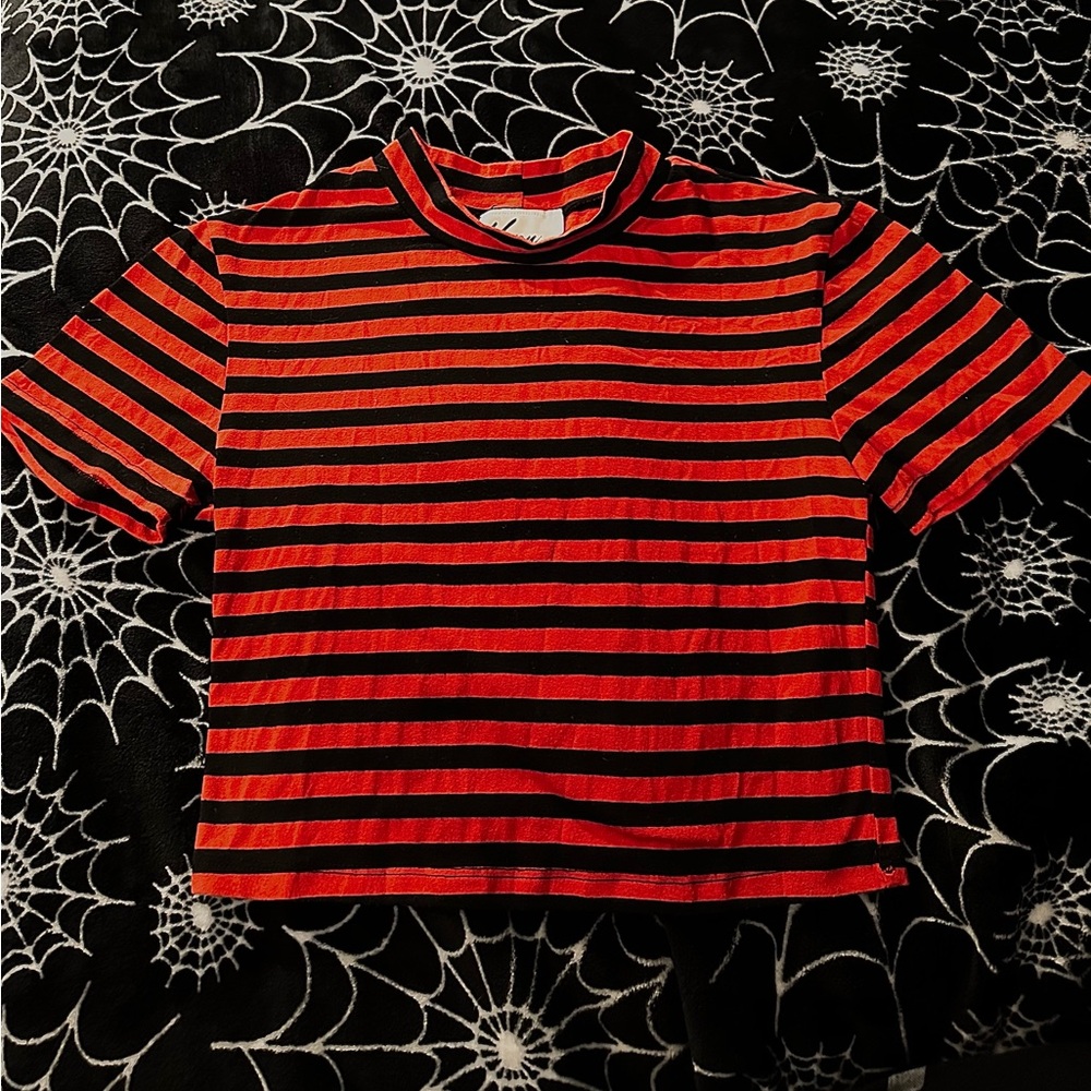 Vixen by Micheline Pitt Bad Girl Orange and Black Striped Crop Top